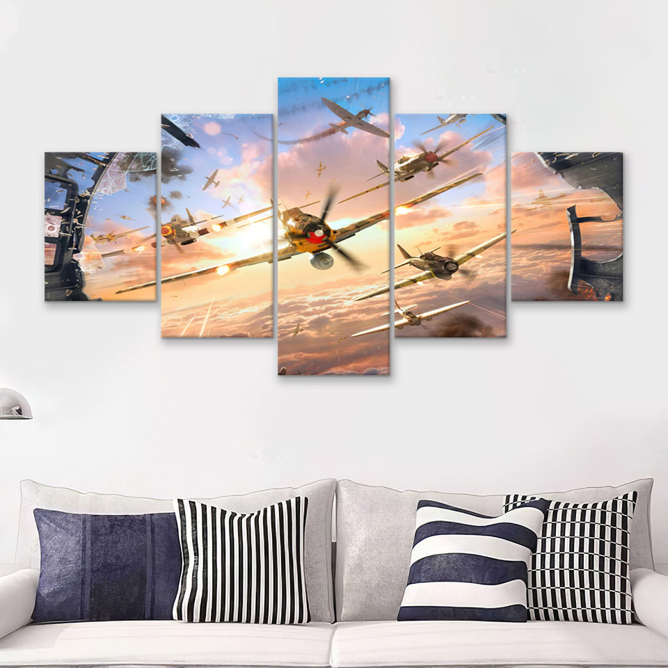 World Of War Planes 5 Pieces Canvas Prints Wall Art - Painting Canvas, Multi Panel, Wall Decor, Canvas Art