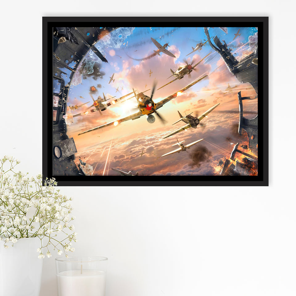 World Of War Planes Framed Canvas Prints Wall Art - Painting Canvas, Wall Decor, Canvas Art, Floating Frame