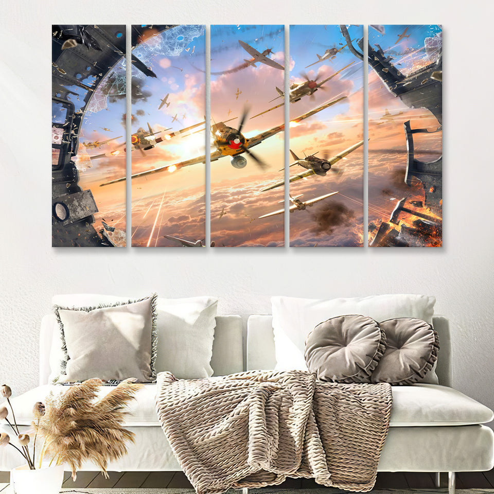 World Of War Planes 5 Pieces B Canvas Prints Wall Art - Painting Canvas, Multi Panel, Wall Decor, Canvas Art