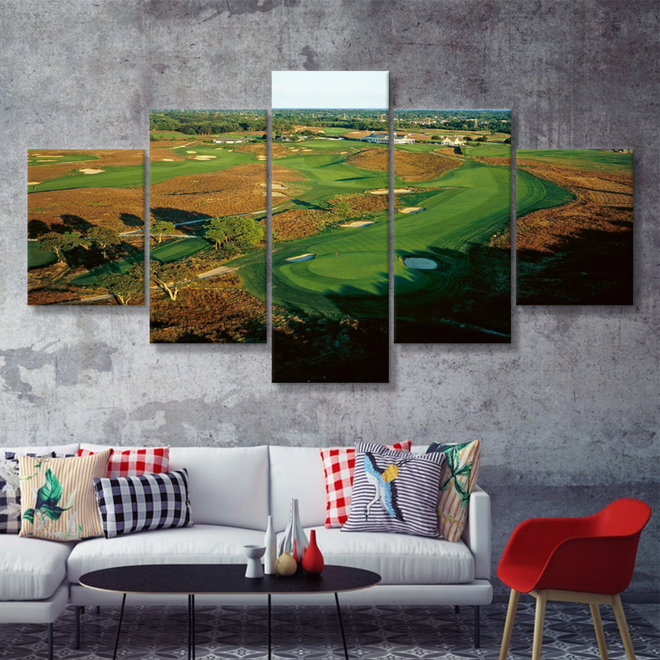 Worlds Best Golf Courses Traderlife Shinnecock Hills Golf Club  5 Pieces Canvas Prints Wall Art - Painting Canvas, Multi Panel,Wall Decor