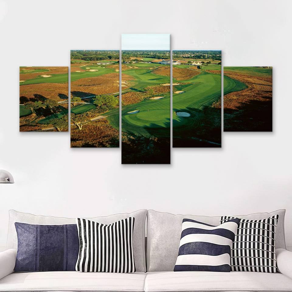 Worlds Best Golf Courses Traderlife Shinnecock Hills Golf Club  5 Pieces Canvas Prints Wall Art - Painting Canvas, Multi Panel,Wall Decor