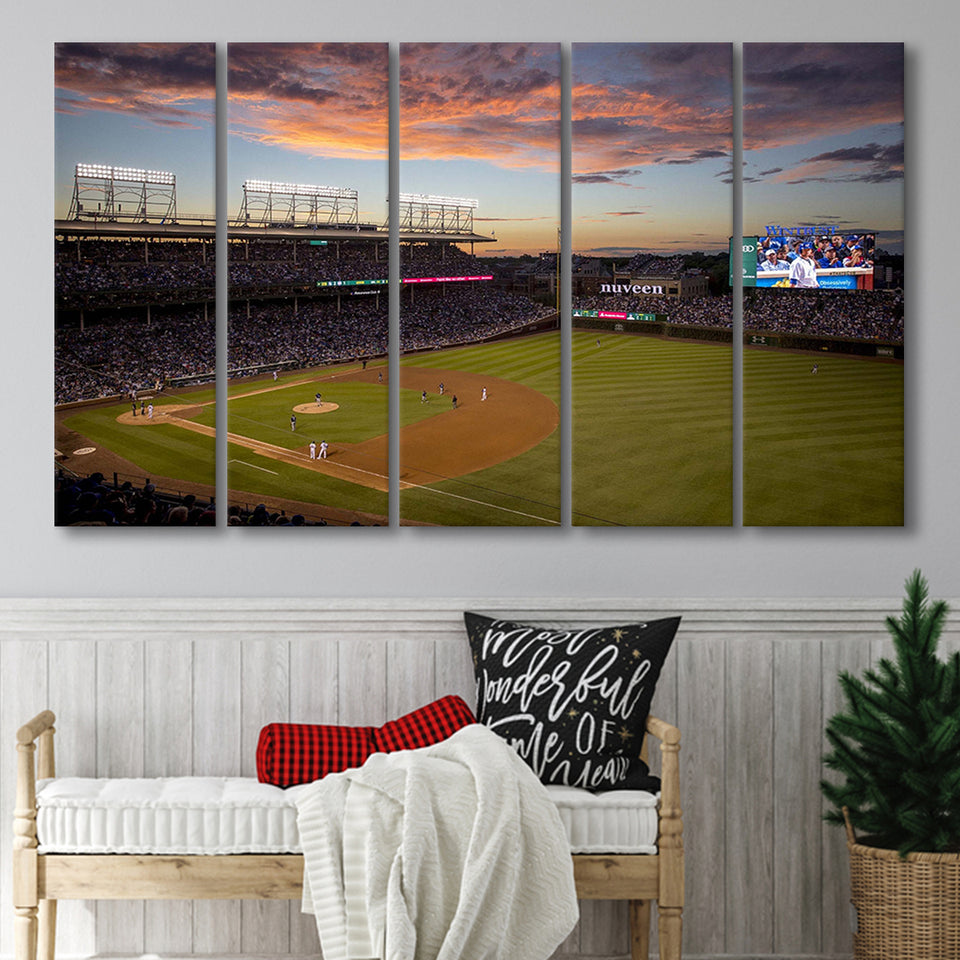 Wrigley Field Stadium Canvas Prints Chicago Cubs Wall Art Baseball,Multi Panels B,Sport Stadium Art Prints, Fan Gift