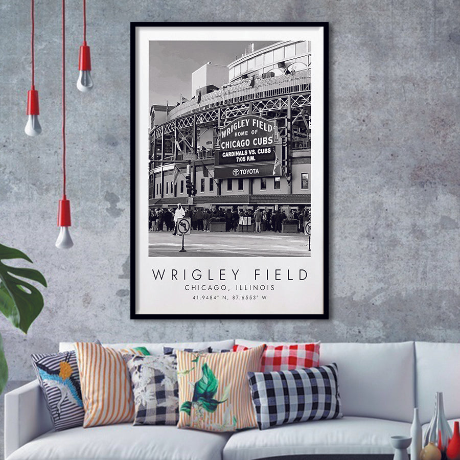 Wrigley Field Chicago Cubs 1 Baseball Lovers Black And White Art Framed Art Prints Wall Art Decor, Framed Picture