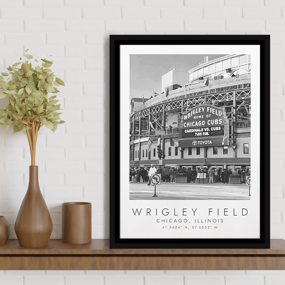 Wrigley Field Chicago Cubs 1 Baseball Lovers Black And White Art Framed Canvas Prints Wall Art Home Decor, Floating Frame