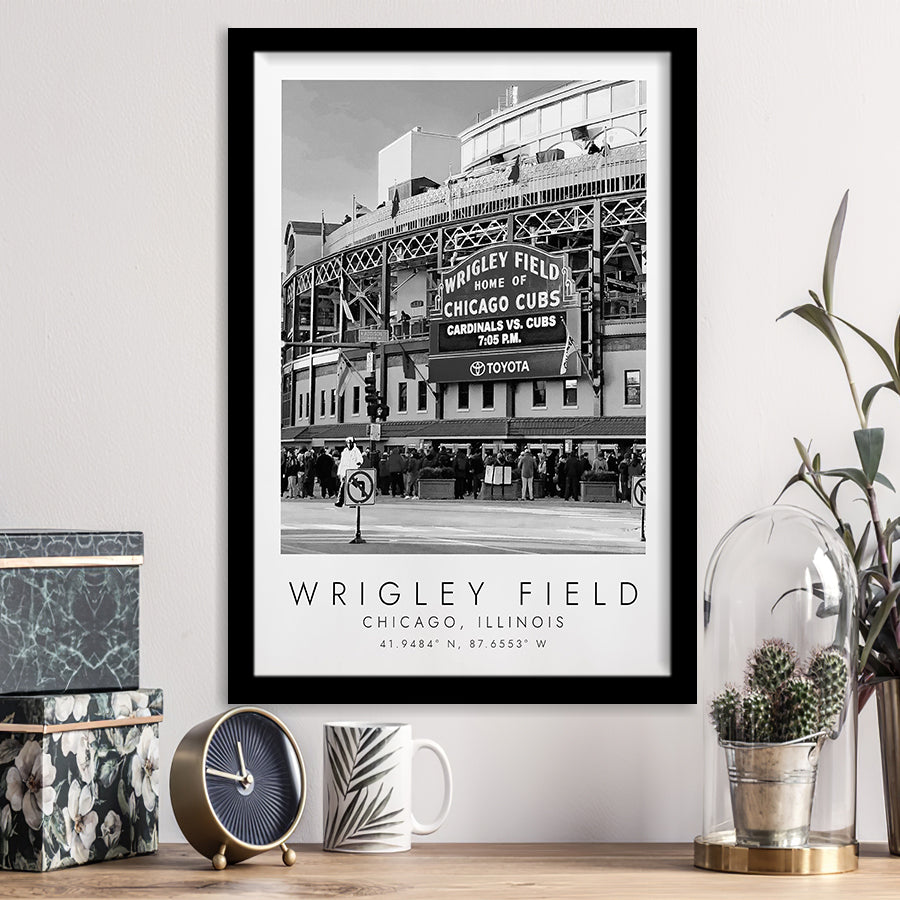 Wrigley Field Chicago Cubs Baseball Lovers Black And White Art Framed Art Prints Wall Art Decor, Framed Picture
