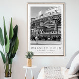Wrigley Field Chicago Cubs Baseball Lovers Black And White Art Framed Canvas Prints Wall Art Home Decor, Floating Frame