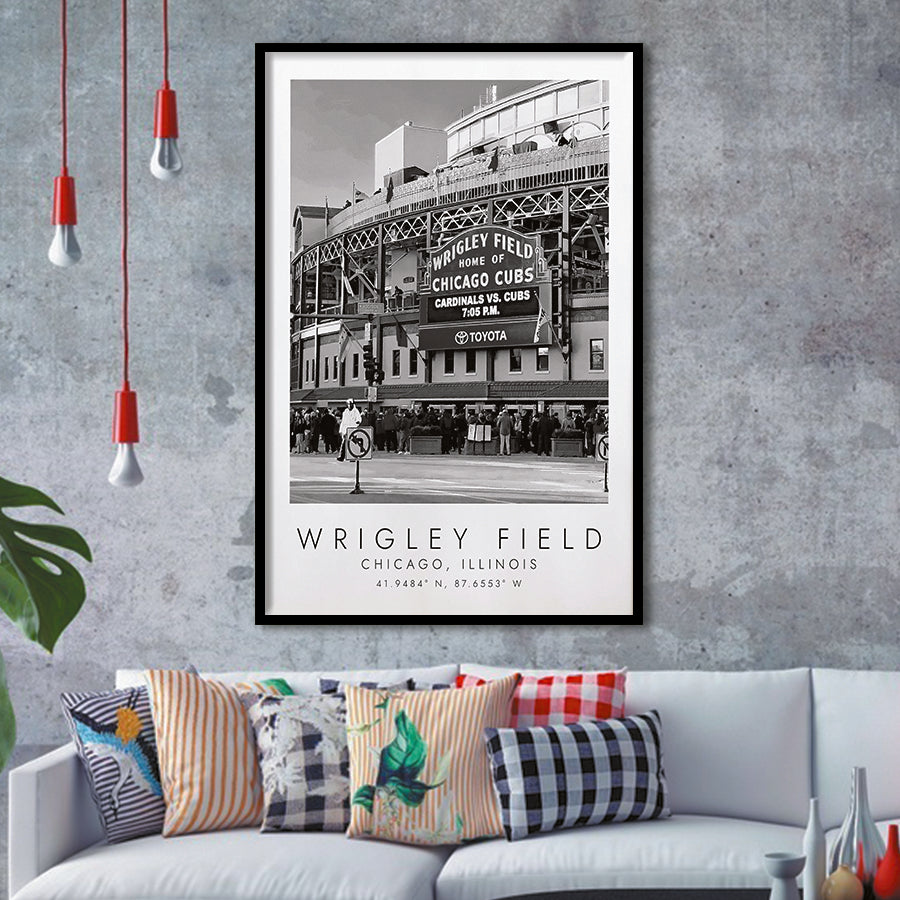 Wrigley Field Chicago Cubs Baseball Lovers Black And White Art Framed Art Prints Wall Art Decor, Framed Picture