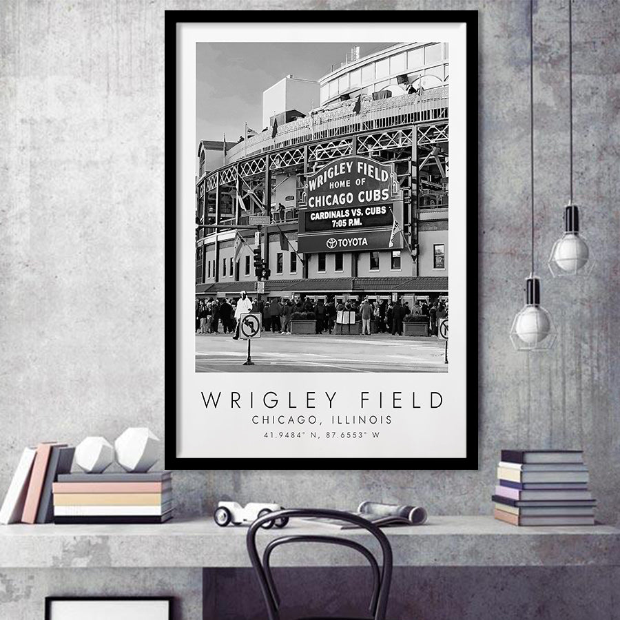 Wrigley Field Chicago Cubs Baseball Lovers Black And White Art Framed Art Prints Wall Art Decor, Framed Picture