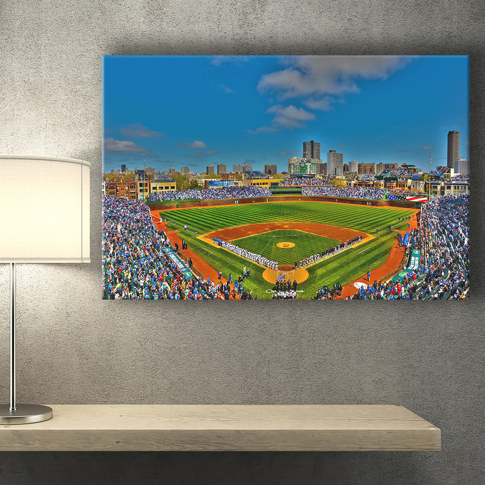 Scoreboard in A Baseball Stadium, Wrigley Field, Chicago, Cook County, Illinois | Large Solid-Faced Canvas Wall Art Print | Great Big Canvas