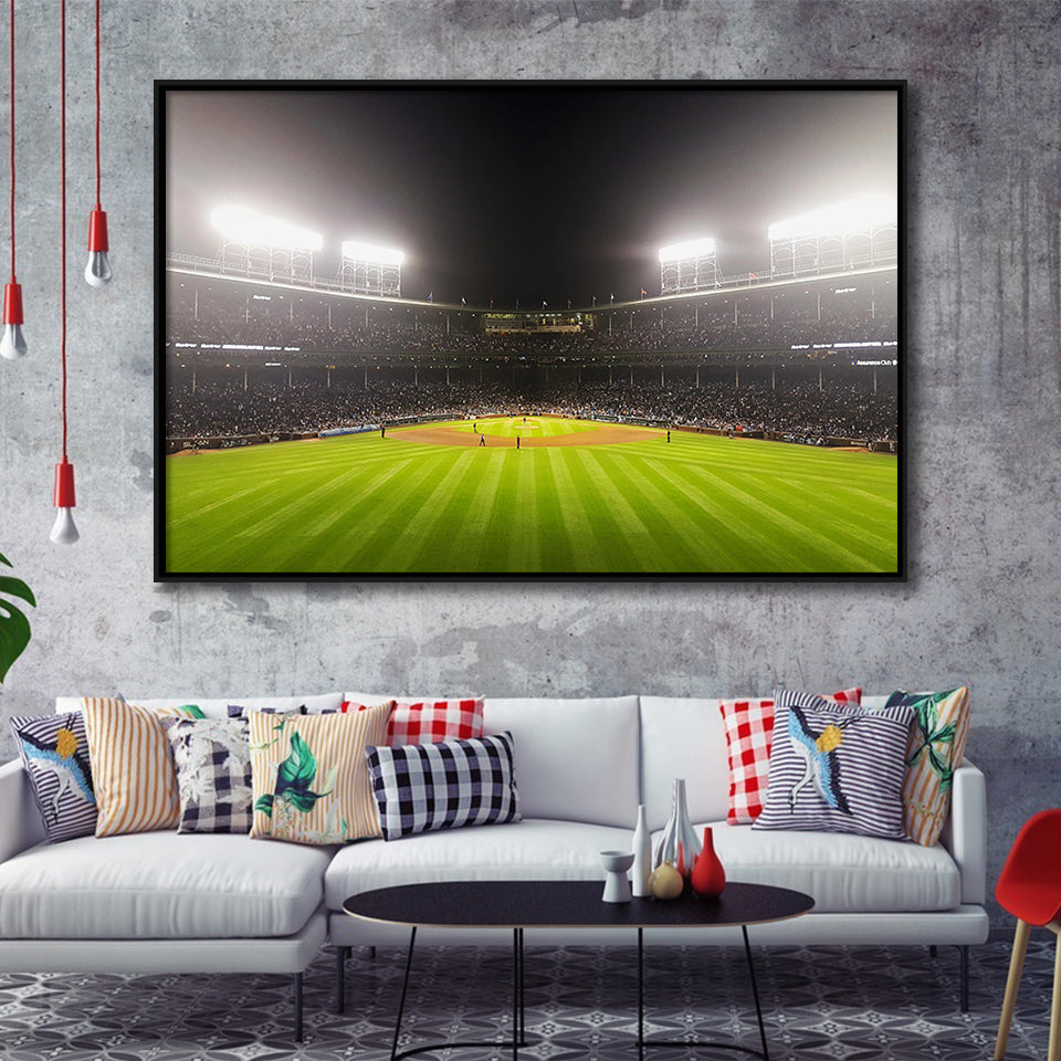 Wringley Field at Night, Stadium Canvas, Sport Art, Gift for him, Framed Canvas Prints Wall Art Decor, Framed Picture