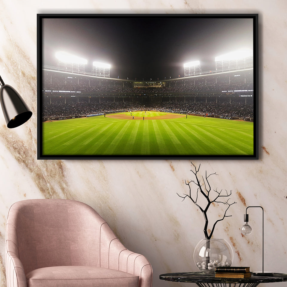 Wringley Field at Night, Stadium Canvas, Sport Art, Gift for him, Framed Canvas Prints Wall Art Decor, Framed Picture