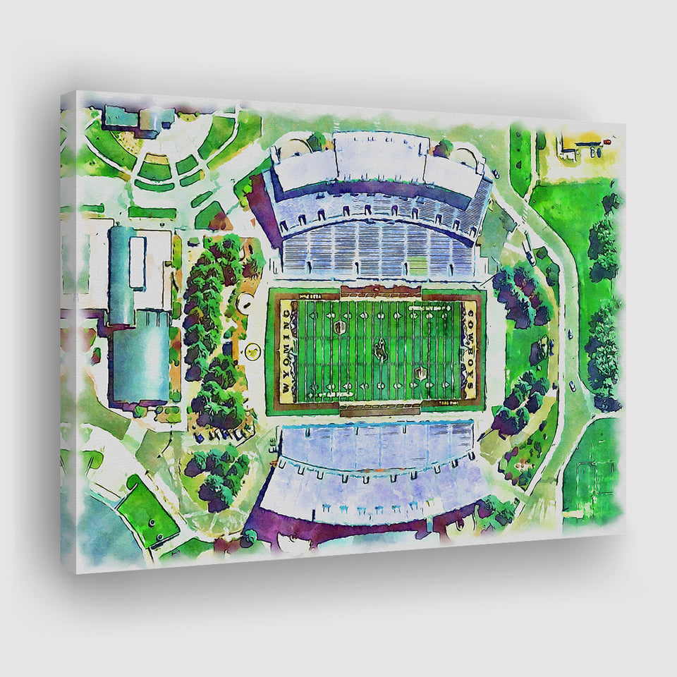Wyoming Cowboys Jonah Field at War Memorial Stadium Watercolor, Sport Art Prints Fan Gift, Canvas Prints Wall Art Decor