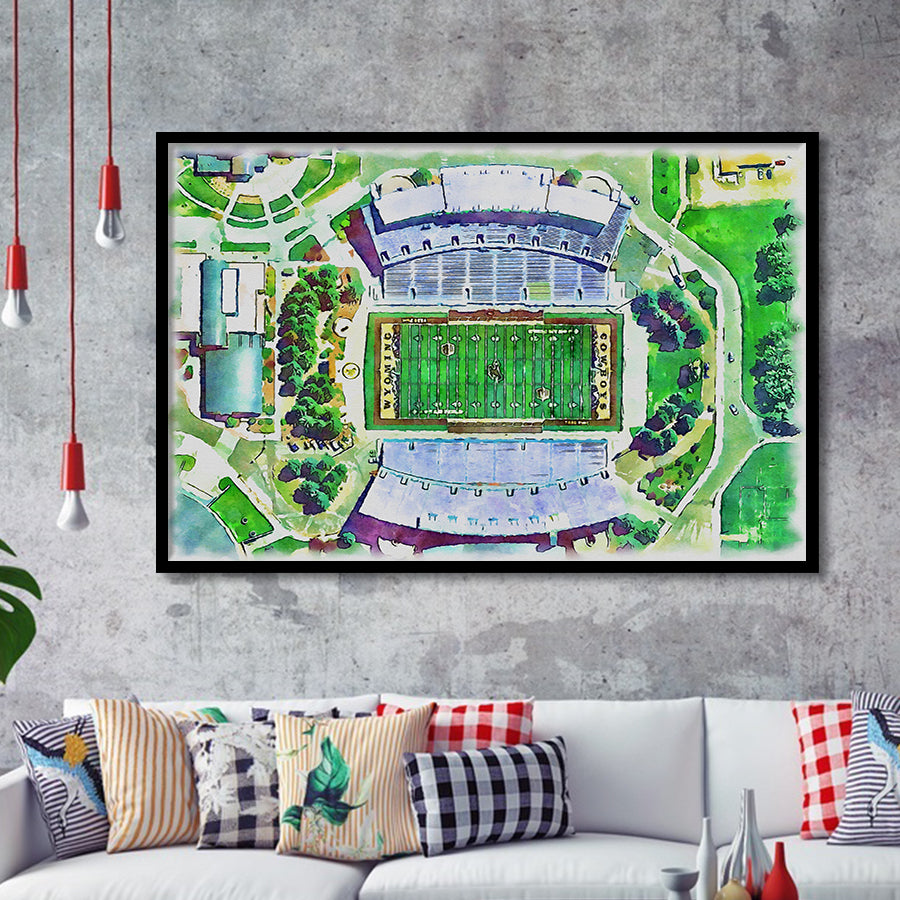 Wyoming Cowboys Jonah Field at War Memorial Stadium Watercolor, Sport Prints Fan Gift, Framed Art Prints Wall Art Decor