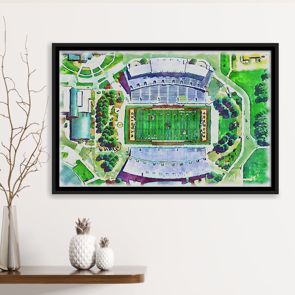 Wyoming Cowboys Jonah Field at War Memorial Stadium Watercolor, Sport Art Prints Fan Gift, Framed Canvas Prints Wall Art Decor