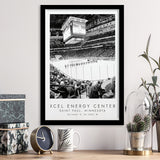 Xcel Energy Center Minnesota Wild Ice Hockey Lovers Black And White Art Framed Art Prints Wall Art Decor, Framed Picture