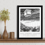 Xcel Energy Center Minnesota Wild Ice Hockey Lovers Black And White Art Framed Canvas Prints Wall Art Home Decor, Floating Frame