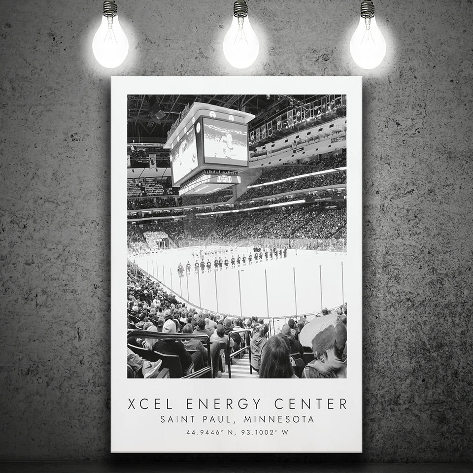 Xcel Energy Center Minnesota Wild Ice Hockey Lovers Black And White Art Canvas Prints Wall Art Home Decor