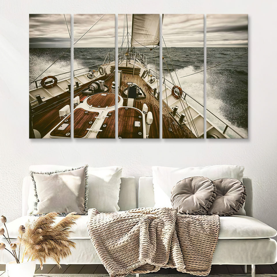 Yacht In The Ocean 5 Pieces Canvas Prints Wall Art - Painting Canvas, Multi Panels, Wall Decor