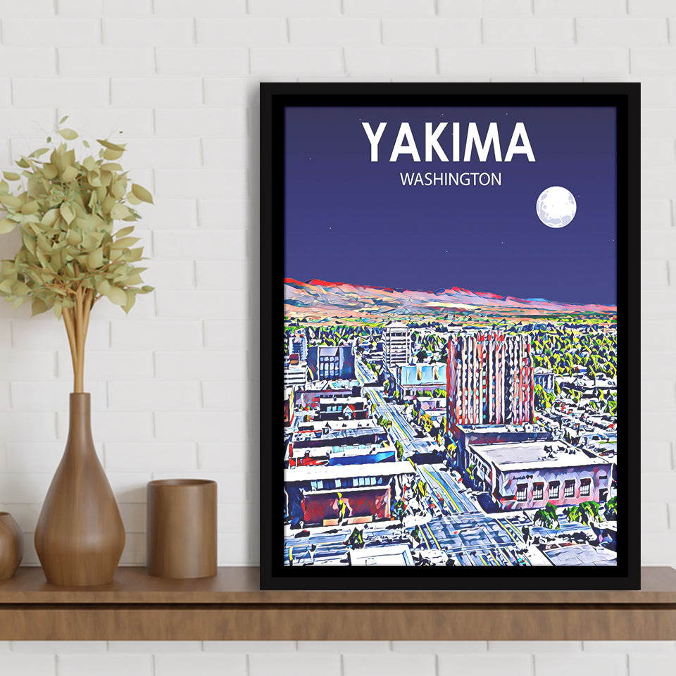 Yakima WA Art V1, Large Canvas, Framed Canvas Print Wall Art Home Decor, Floating Frame