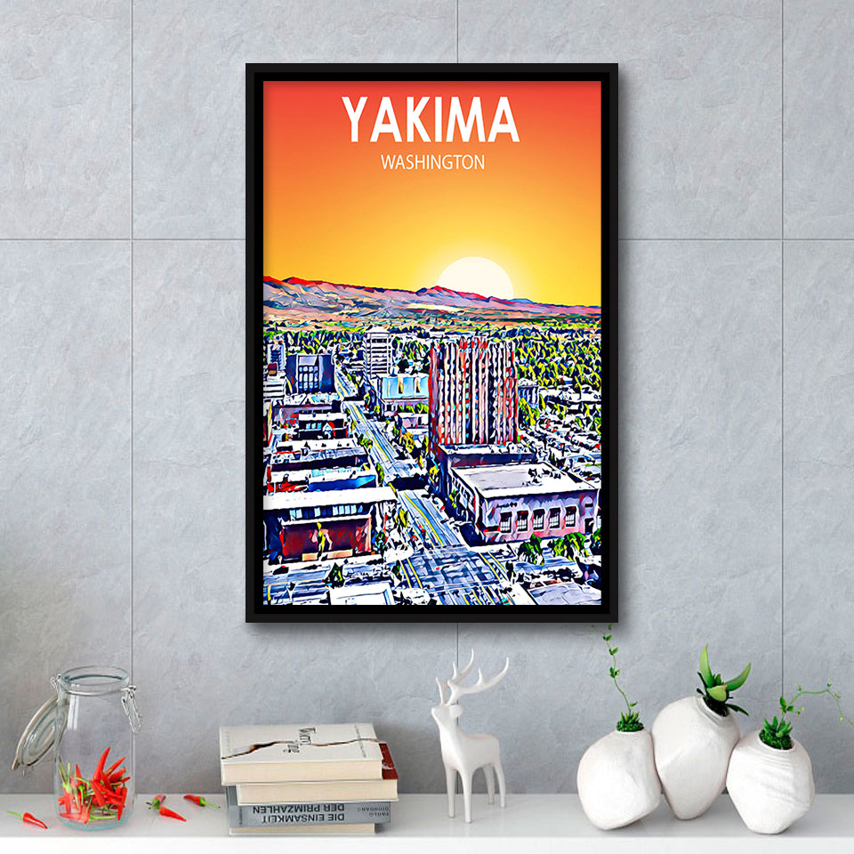 Yakima WA Art, Large Canvas, Framed Canvas Print Wall Art Home Decor, Floating Frame