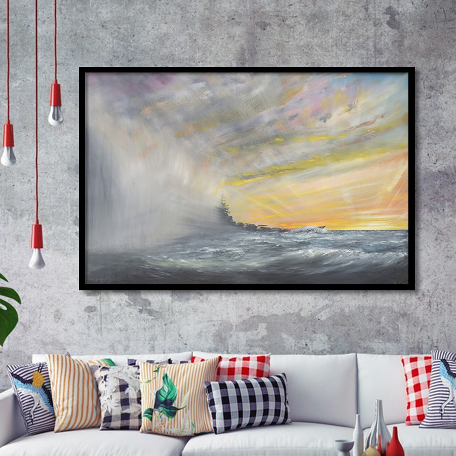 Yamato Emerges From Pacific Typhoon Framed Art Prints Wall Decor - Painting Art, Framed Picture, Home Decor, For Sale