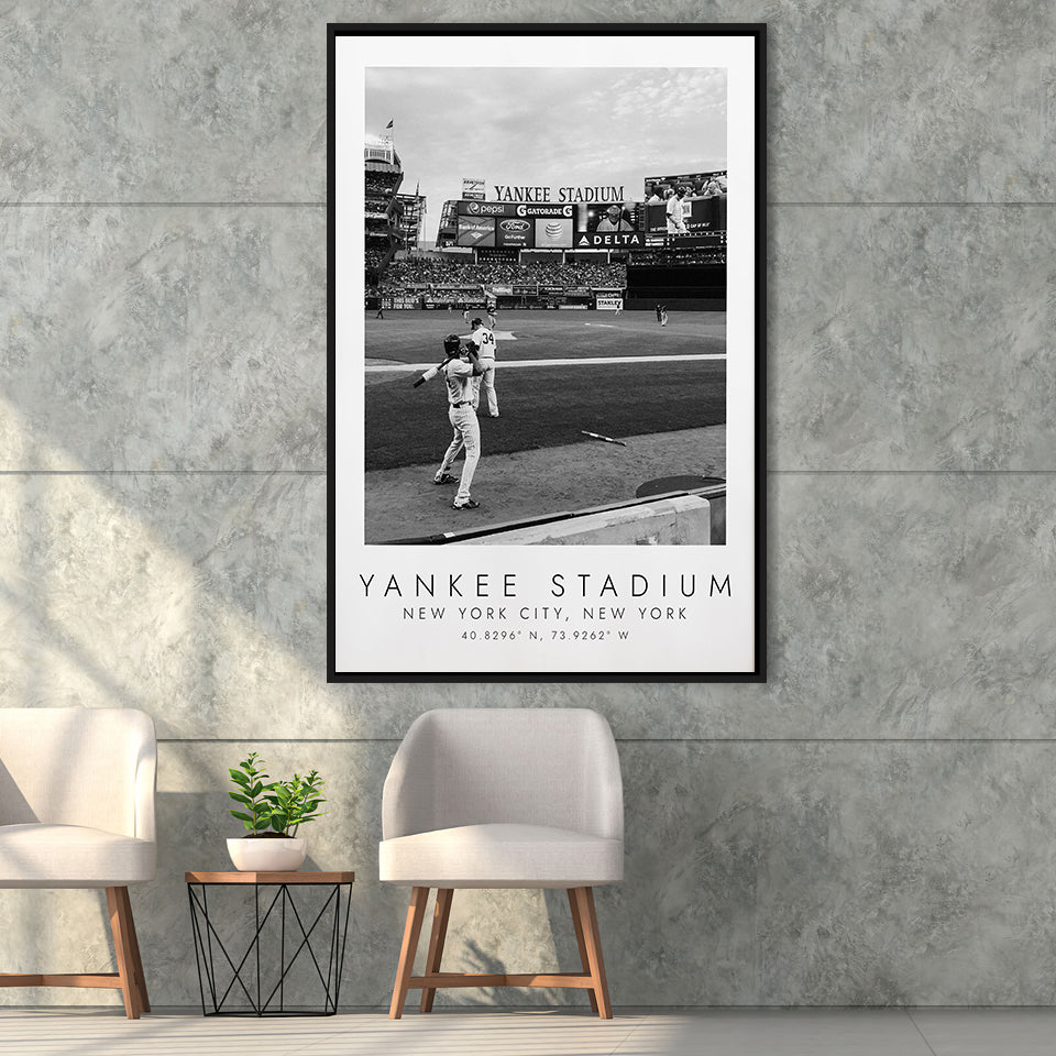 Yankee Stadium New YorkBaseball Lovers Black And White Framed Canvas Prints Wall Art Home Decor, Floating Frame