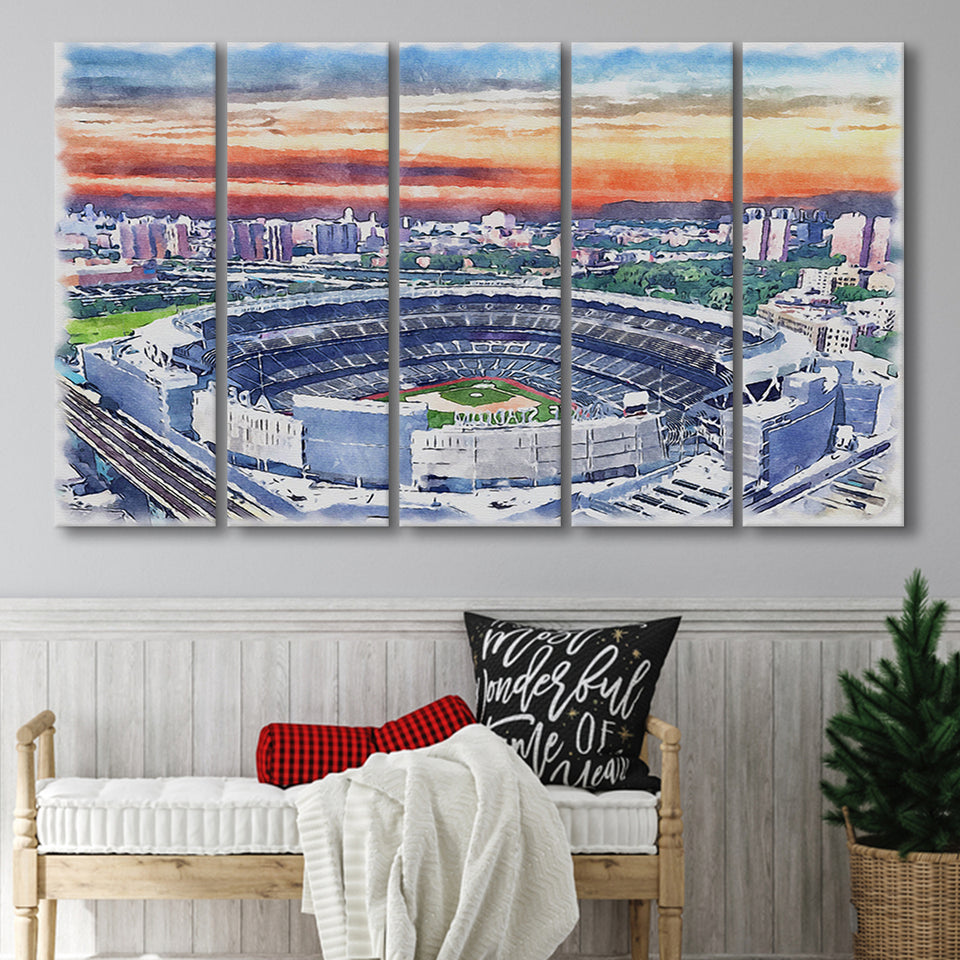 Yankee Stadium Watercolor An, 5 Pieces B, Multi Panel Canvas Prints Wall Art Decor
