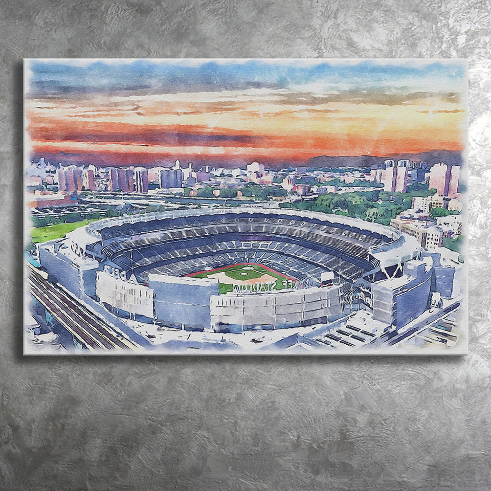 Yankee Stadium Watercolor Painting New York Yankees Wall Art 