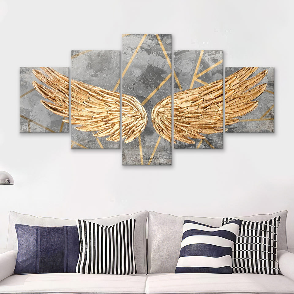 Yellow Angel Wings Painting Decor 5 Piece Canvas Prints Wall Art - Painting Prints, Wall Decor,Multi Panel