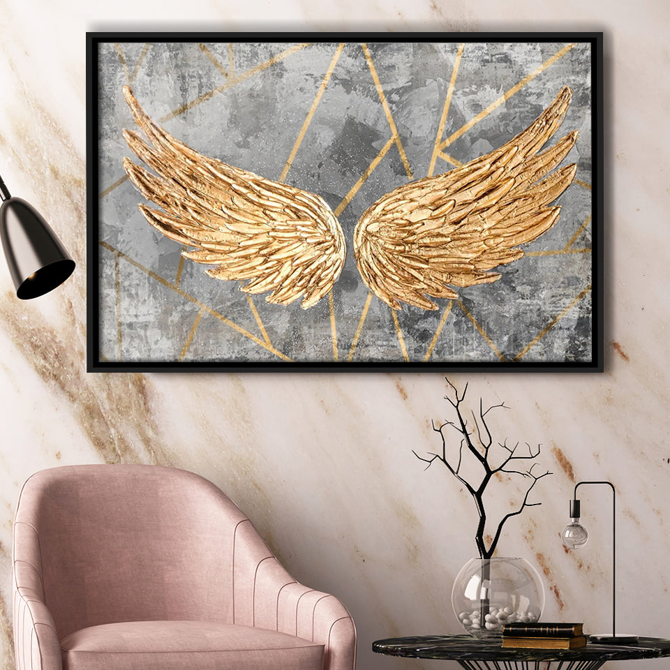 Yellow Angel Wings Painting Decor Framed Canvas Prints Wall Art - Painting Prints, Wall Decor, Floating Frame
