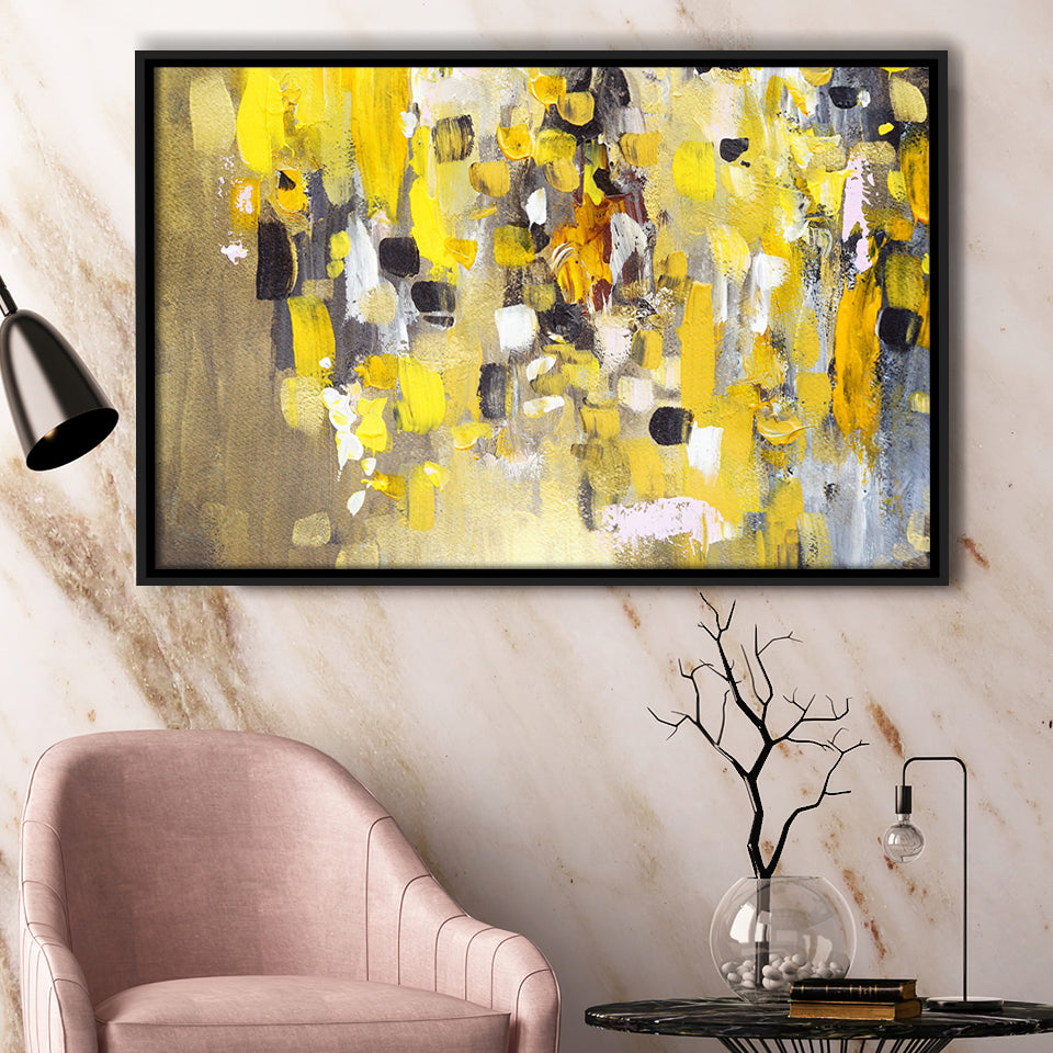 Yellow Brush Strokes Oil Abstract Ar Framed Canvas Prints Wall Art Decor - Paiting Canvas, Art Prints, Floating Frame