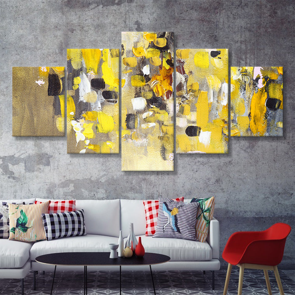 Yellow Brush Strokes Oil Abstract Ar 5 Piece Canvas Prints Wall Art Decor - Painting Canvas, Multi Panels