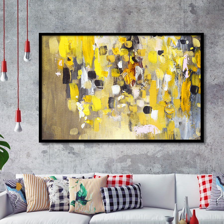 Yellow Brush Strokes Oil Abstract Ar Framed Art Prints Wall Decor - Painting Prints, Framed Picture, Home Decor