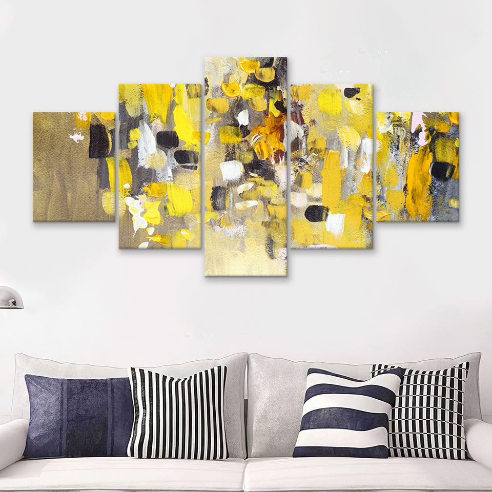 Yellow Brush Strokes Oil Abstract Ar 5 Piece Canvas Prints Wall Art Decor - Painting Canvas, Multi Panels