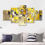 Yellow Brush Strokes Oil Abstract Ar 5 Piece Canvas Prints Wall Art Decor - Painting Canvas, Multi Panels