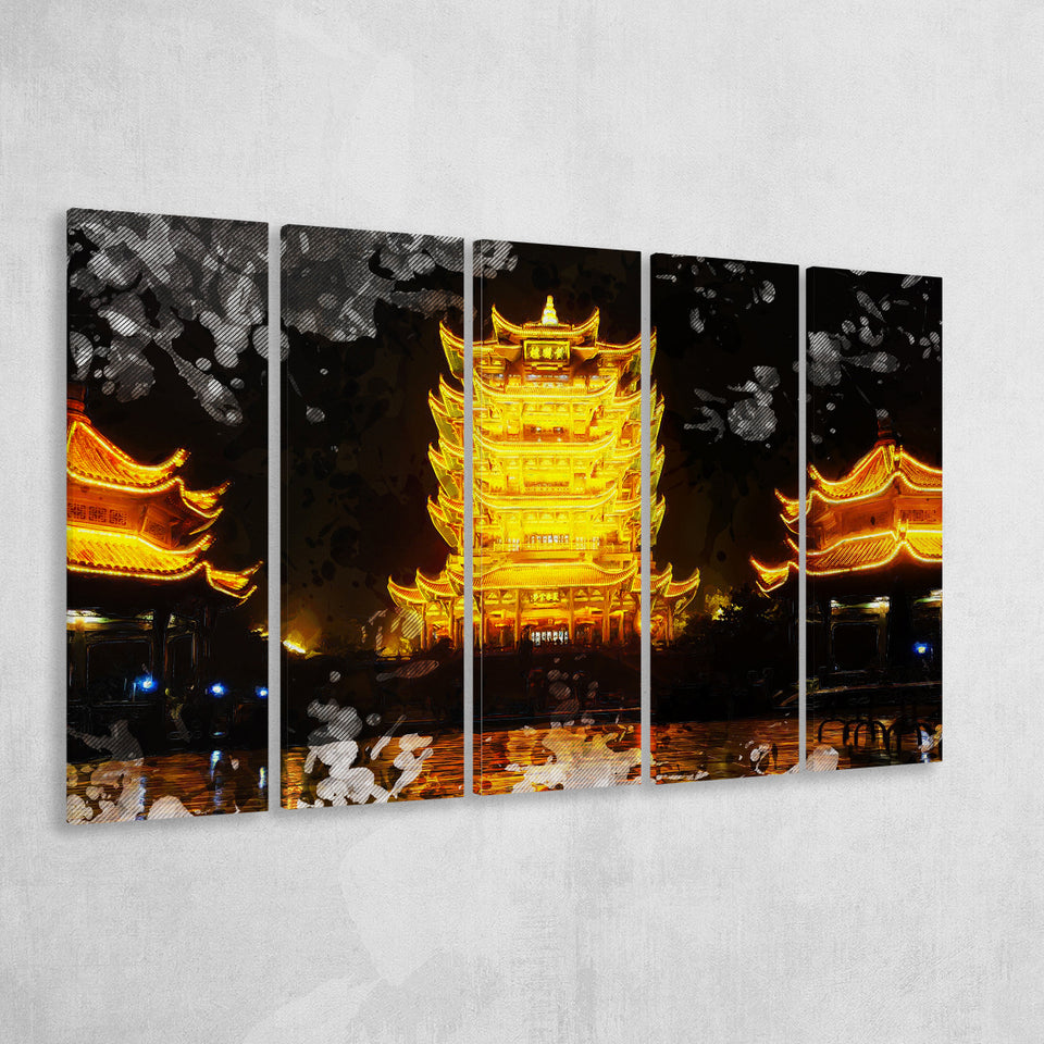 Yellow Crane Tower in Wuhan 5 Piece B Canvas Prints Wall Art Decor, Multi Panels,Large Canvas, Home Decor