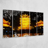 Yellow Crane Tower in Wuhan 5 Piece B Canvas Prints Wall Art Decor, Multi Panels,Large Canvas, Home Decor