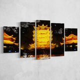 Yellow Crane Tower in Wuhan 5 Pieces Canvas Prints Wall Art Decor - Painting Canvas, Mixed Canvas, Multi Panels