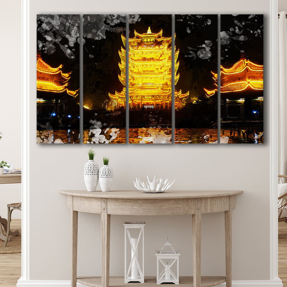 Yellow Crane Tower in Wuhan 5 Piece B Canvas Prints Wall Art Decor, Multi Panels,Large Canvas, Home Decor