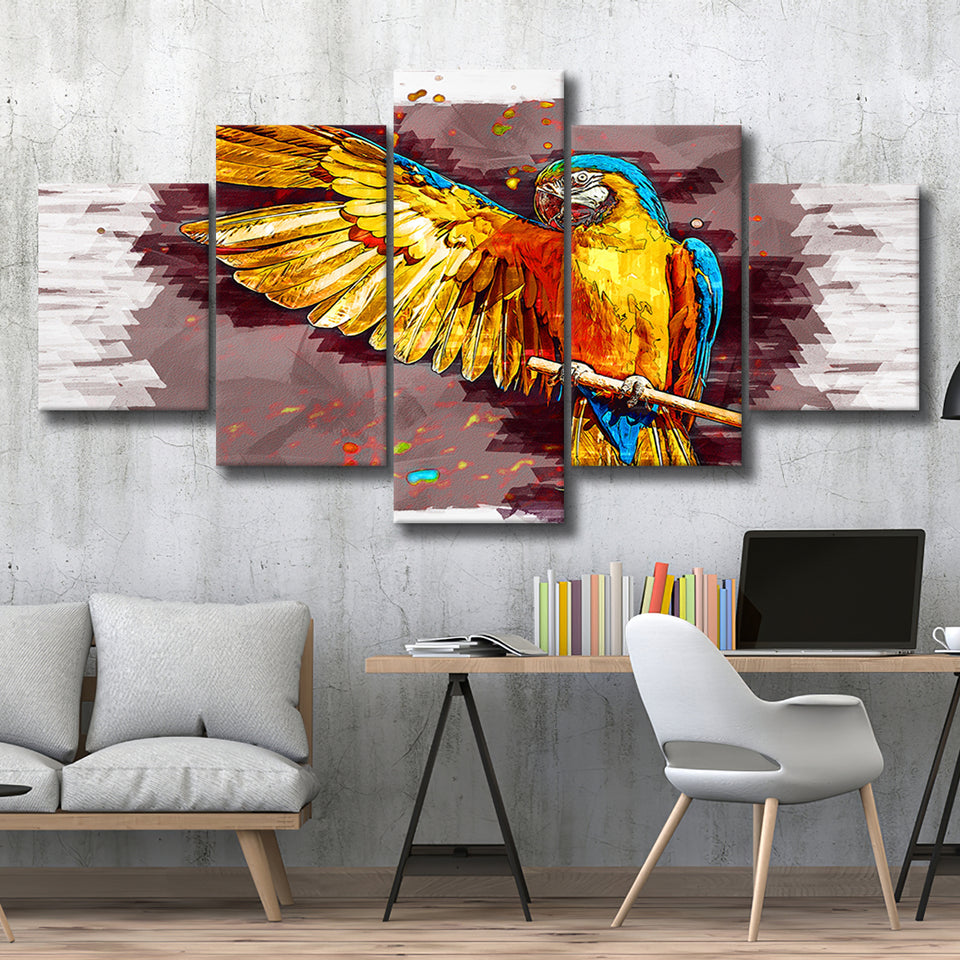 Yellow Macaw 5 Pieces Canvas Prints Wall Art Decor - Painting Canvas, Mixed Canvas, Multi Panels