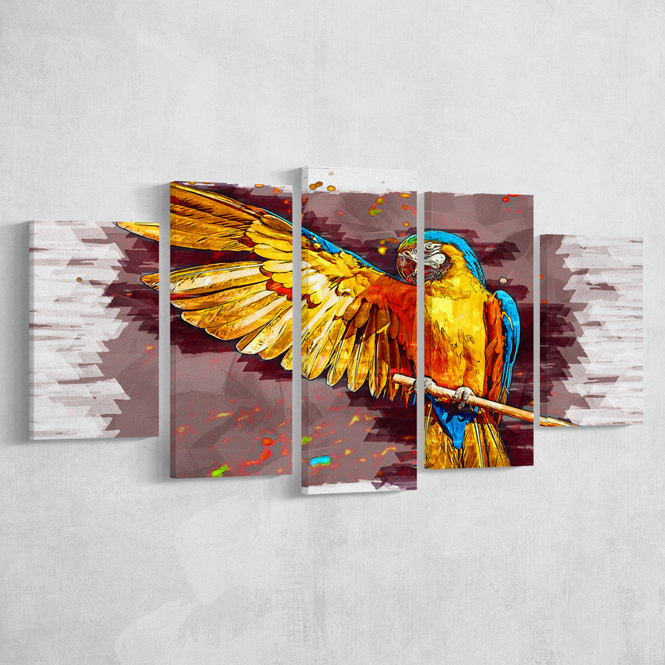 Yellow Macaw 5 Pieces Canvas Prints Wall Art Decor - Painting Canvas, Mixed Canvas, Multi Panels