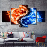 Yin And Yang Fire Design Art 5 Pieces Canvas Prints Wall Art - Painting Canvas,Wall Decor, Multi Panel,5 Panels