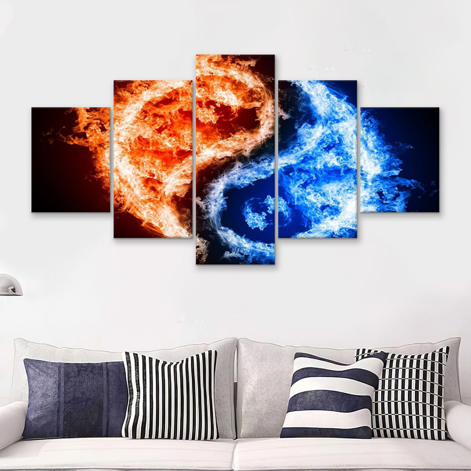 Yin And Yang Fire Design Art 5 Pieces Canvas Prints Wall Art - Painting Canvas,Wall Decor, Multi Panel,5 Panels
