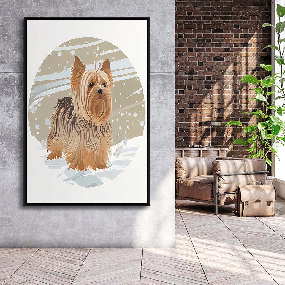 Yorkshire Terrier Retro Art Print, Large Canvas, Framed Canvas Print