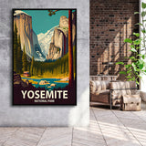 Yosemite National Park Retro Art Print, Large Canvas, Framed Canvas Print Wall Art Home Decor, Floating Frame