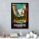 Yosemite National Park Retro Art Print, Large Canvas, Framed Canvas Print Wall Art Home Decor, Floating Frame