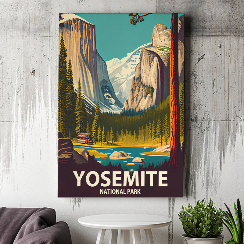 Yosemite National Park Retro Art Print ,City Art Print, Large Canvas, Canvas Print Wall Art Home Decor