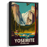 Yosemite National Park Retro Art Print, Large Canvas, Framed Canvas Print Wall Art Home Decor, Floating Frame