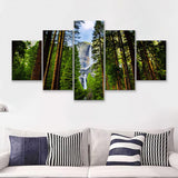 Yosemite Waterfalls behind Sequoias 5 Piece Canvas Prints Wall Art Decor - Painting Canvas, Multi Panels