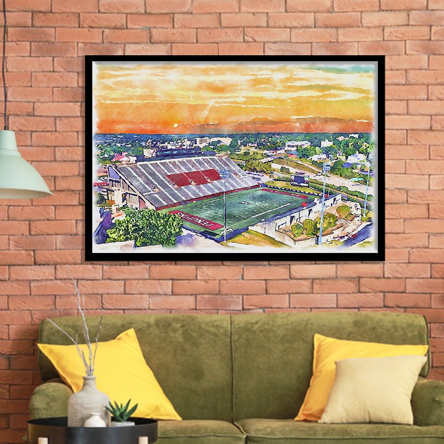 Youngstown State Penguins Stambaugh Stadium Watercolor, Sport Prints Fan Gift, Framed Art Prints Wall Art Decor
